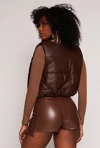Faux Leather Cropped Puffer Vest