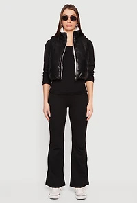 Faux Leather Sherpa Lined Cropped Puffer Vest