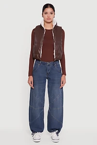 Faux Leather Sherpa Lined Cropped Puffer Vest