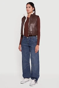Faux Leather Sherpa Lined Cropped Puffer Vest