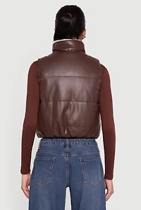 Faux Leather Sherpa Lined Cropped Puffer Vest