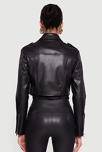 Faux Leather Cropped Zip Front Moto Jacket