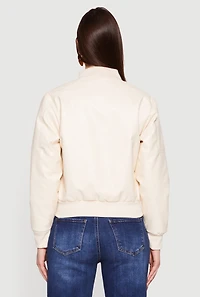 Solid Faux Leather Bomber Jacket