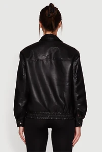 Faux Leather Zip Front Bomber Jacket