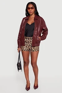 Faux Leather Zip Front Bomber Jacket