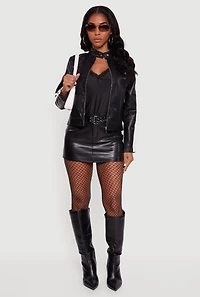 Womens Stripe Detail Zip Front Moto Jacket, Black, Size L