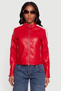 Stripe Detail Zip Front Moto Jacket