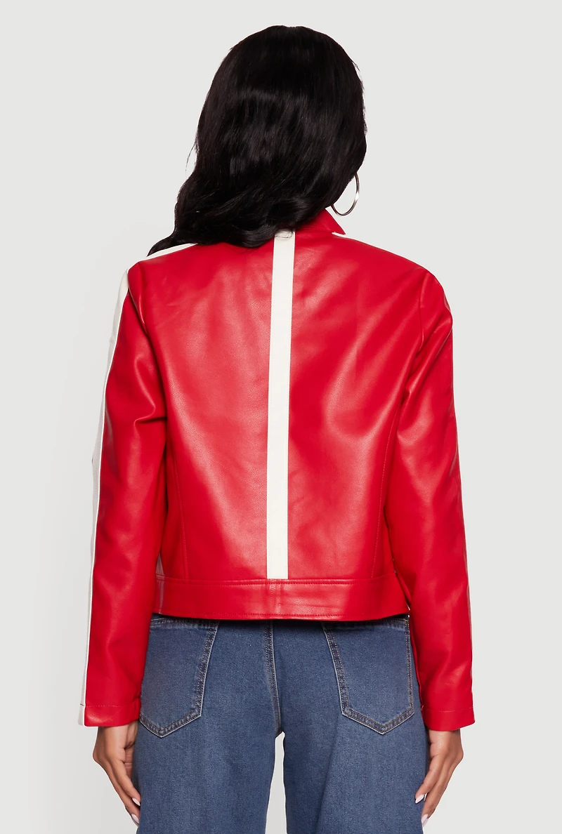 Stripe Detail Zip Front Moto Jacket