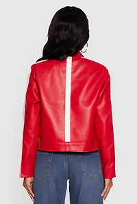 Stripe Detail Zip Front Moto Jacket