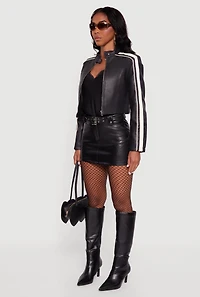 Contrast Trim Cropped Zip Front Moto Jacket