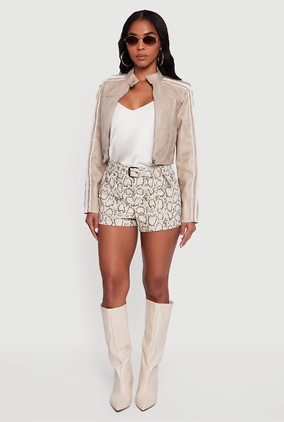 Contrast Trim Cropped Zip Front Moto Jacket