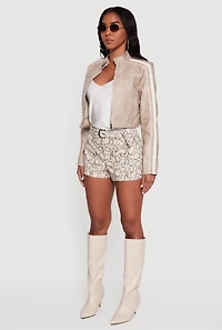 Contrast Trim Cropped Zip Front Moto Jacket