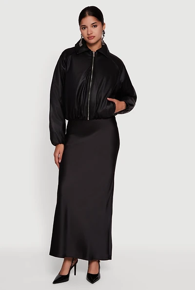 Faux Leather Zip Front Bubble Hem Jacket