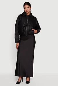 Faux Leather Zip Front Bubble Hem Jacket