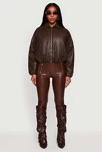 Faux Leather Zip Front Bubble Hem Jacket