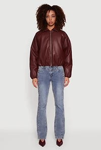 Faux Leather Zip Front Bubble Hem Jacket