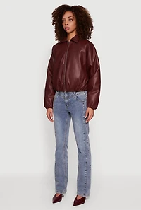 Faux Leather Zip Front Bubble Hem Jacket