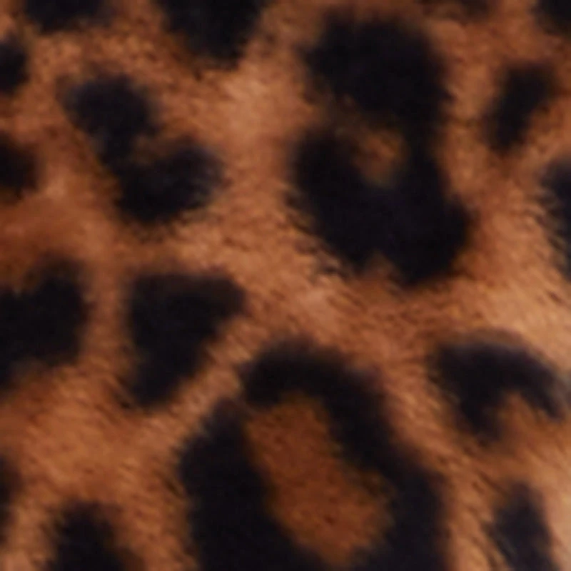 Leopard Print Faux Fur Cropped Zip Front Jacket