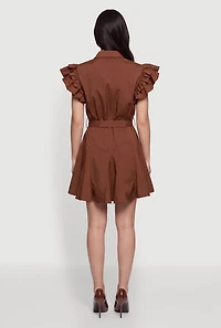 Ruffle Tiered Sleeve O-Ring Belted Shirt Dress