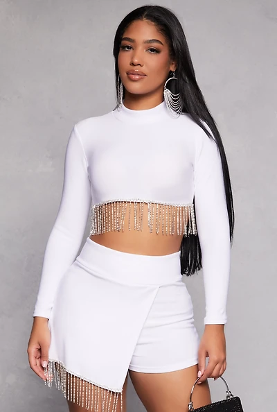 Rhinestone Fringe Hem Crop Top
