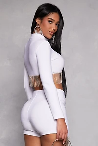 Rhinestone Fringe Hem Crop Top