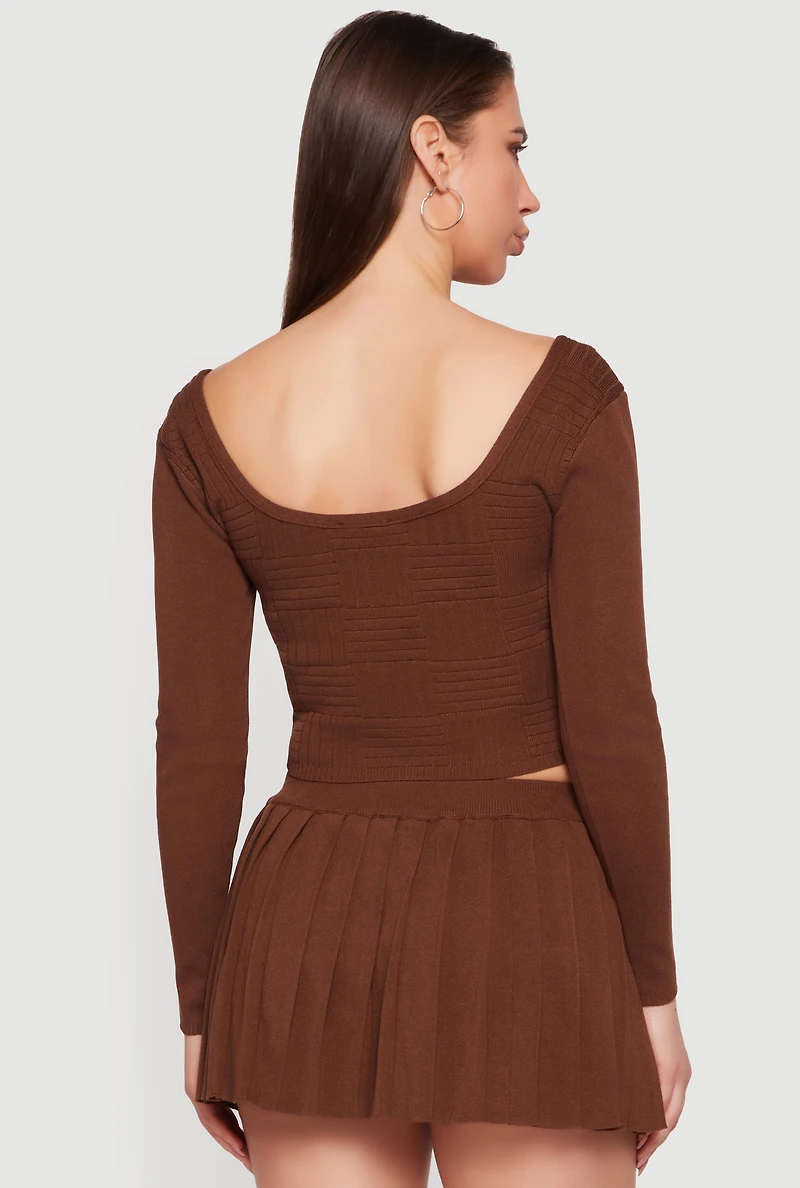 Long Sleeve Scoop Neck Lace Up Front Crop Top