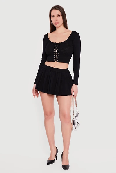 Solid Pleated Mini Skirt
