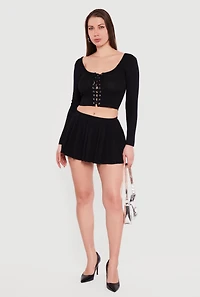 Solid Pleated Mini Skirt