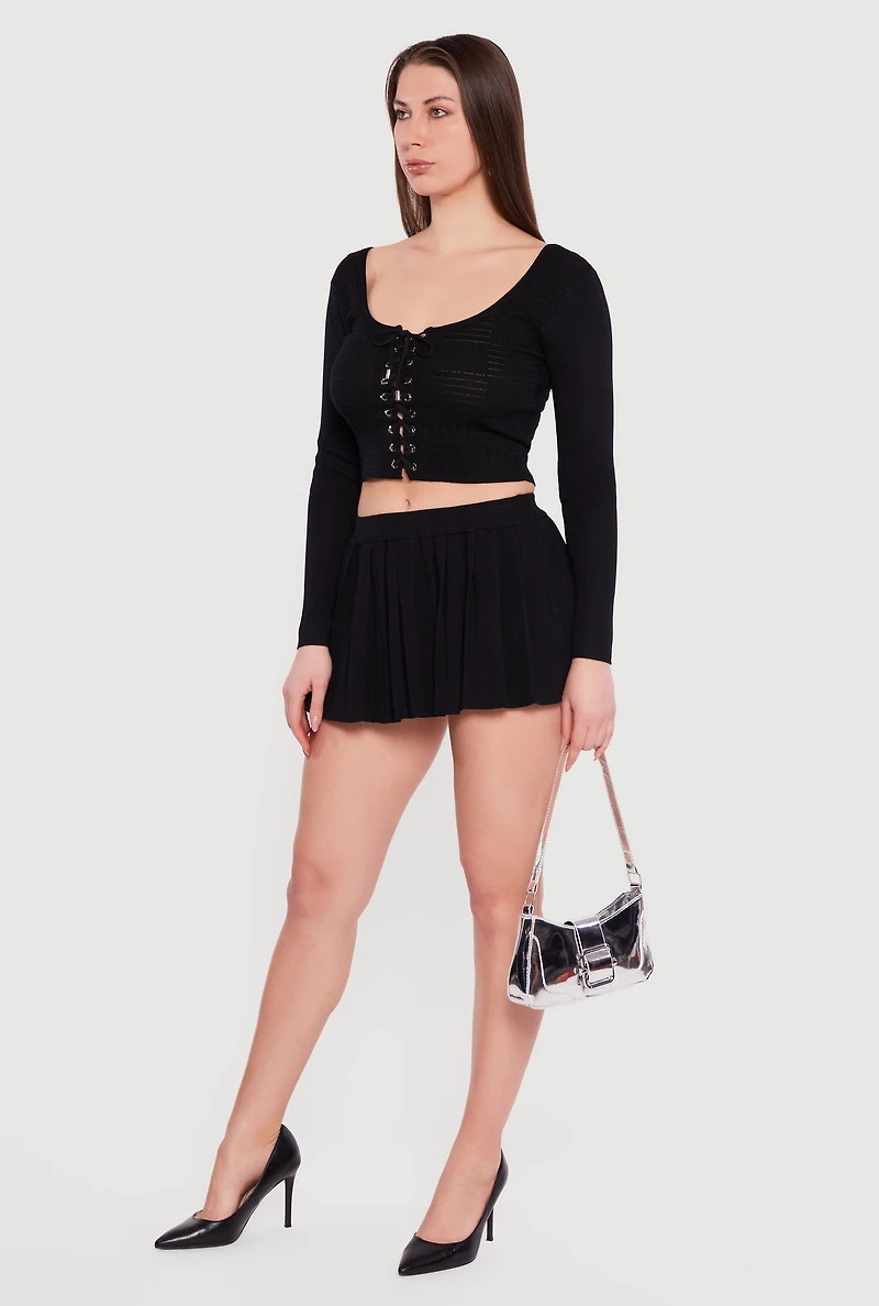 Solid Pleated Mini Skirt