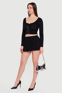 Solid Pleated Mini Skirt