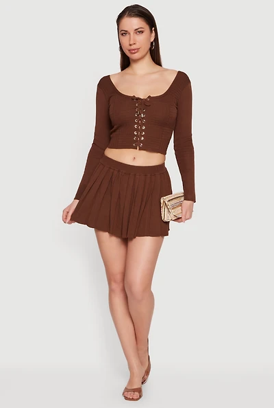 Solid Pleated Mini Skirt