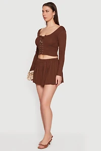 Solid Pleated Mini Skirt