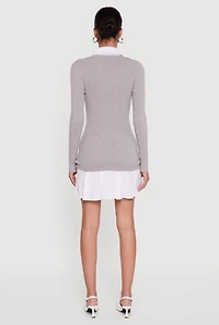 Rib Knit Layered Look Pleated Sweater Dress