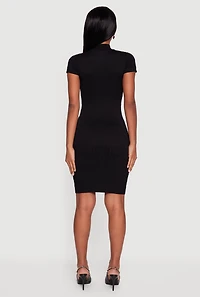 Womens Short Sleeve Mock Neck Bodycon Dress,