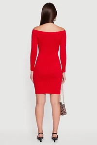 Womens Long Sleeve Off The Shoulder Mini Dress, Red, Size L