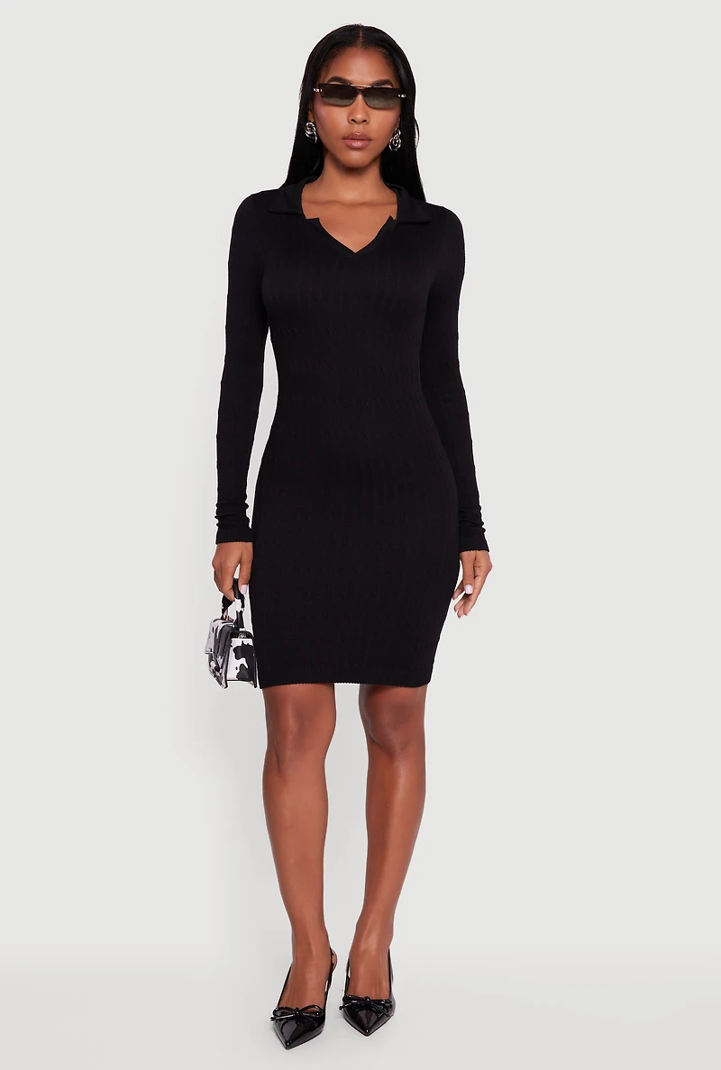 Long Sleeve Mini Polo Sweater Dress
