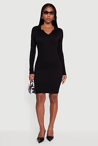 Long Sleeve Mini Polo Sweater Dress