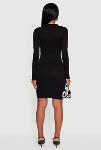 Womens Long Sleeve Mini Polo Sweater Dress, Black, Size L