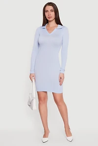 Long Sleeve Mini Polo Sweater Dress