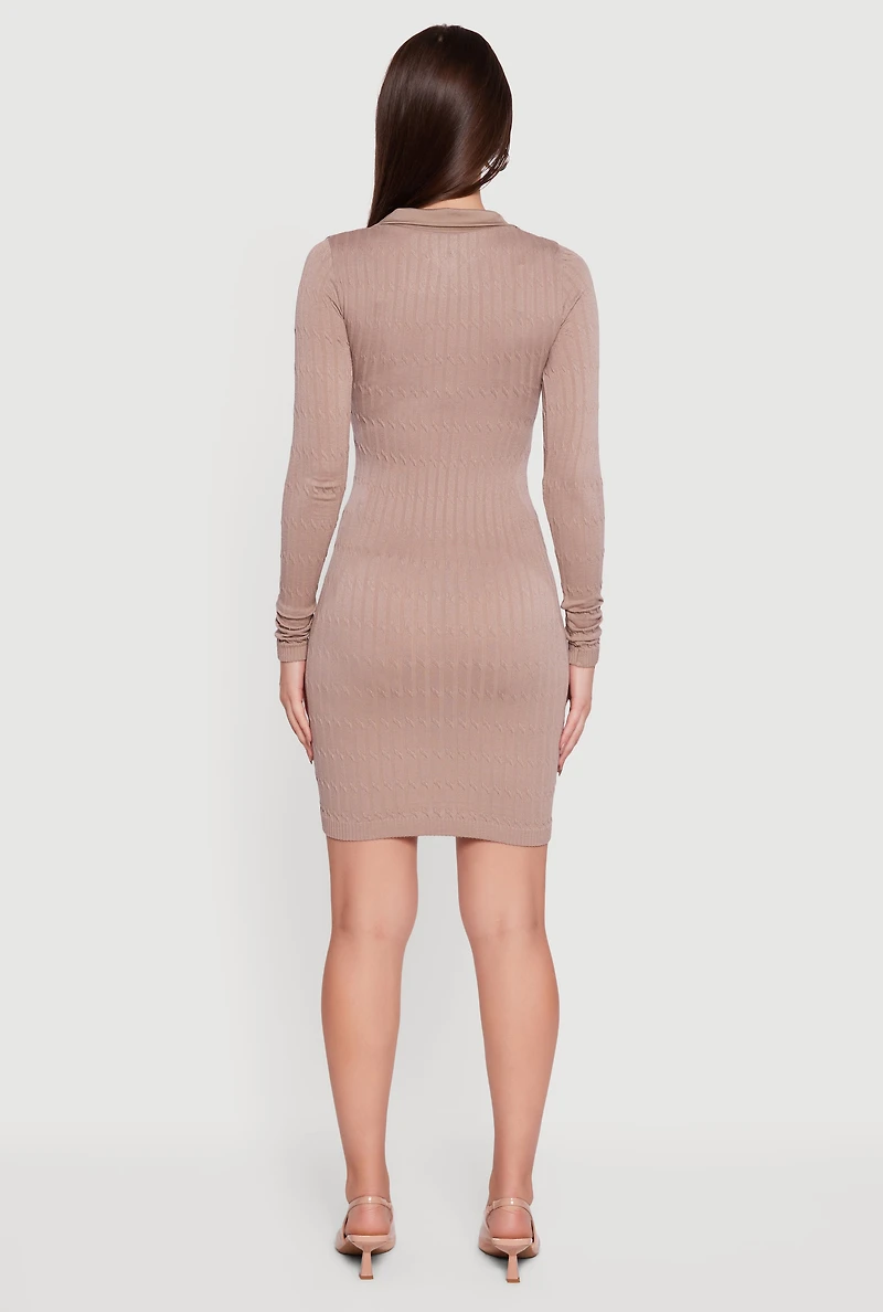 Womens Long Sleeve Mini Polo Sweater Dress, S