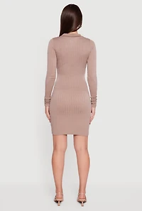 Womens Long Sleeve Mini Polo Sweater Dress, S