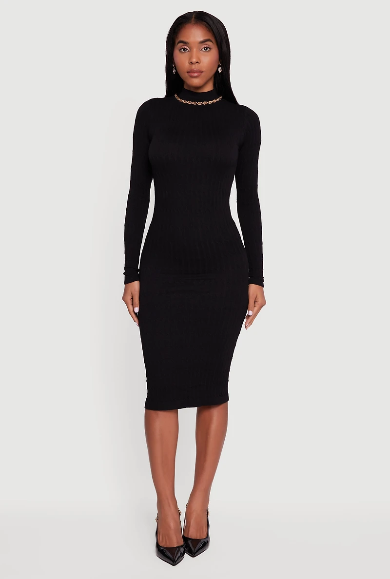 Long Sleeve Mock Neck Midi Sweater Dress