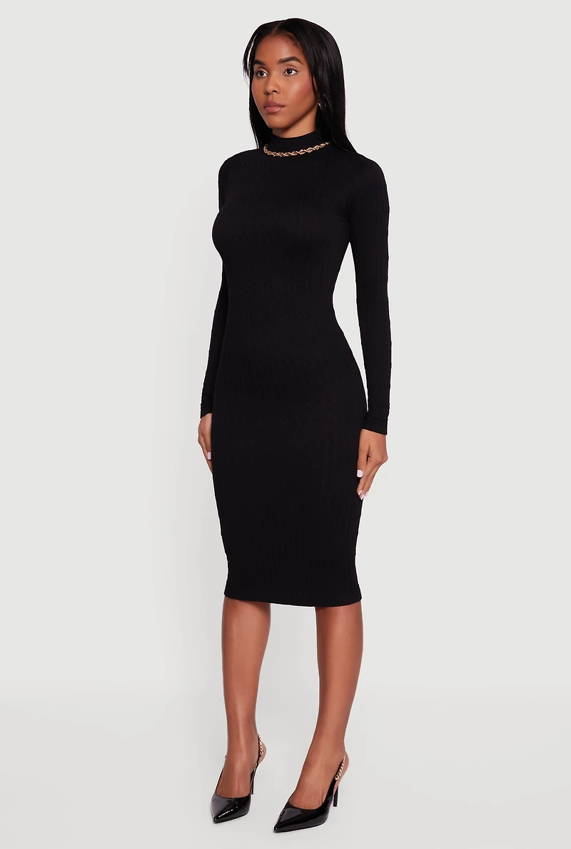 Long Sleeve Mock Neck Midi Sweater Dress