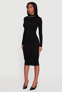 Long Sleeve Mock Neck Midi Sweater Dress