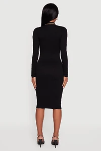 Long Sleeve Mock Neck Midi Sweater Dress