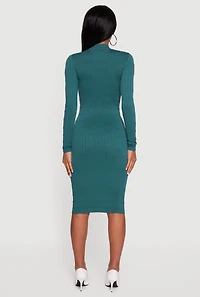 Womens Long Sleeve Mock Neck Midi Sweater Dress, Green, Size S