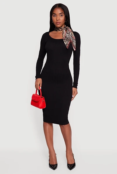 Long Sleeve Scoop Neck Midi Sweater Dress