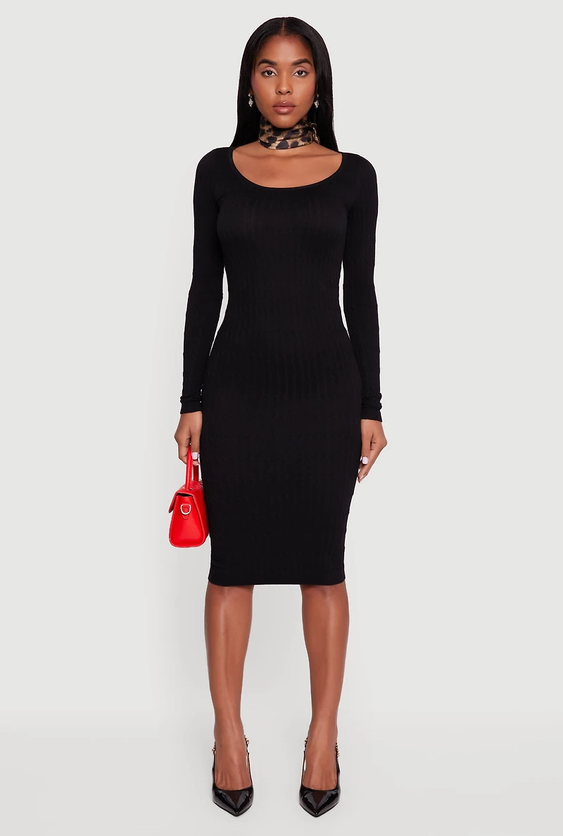 Long Sleeve Scoop Neck Midi Sweater Dress