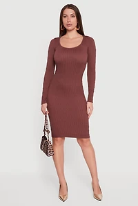 Long Sleeve Scoop Neck Midi Sweater Dress