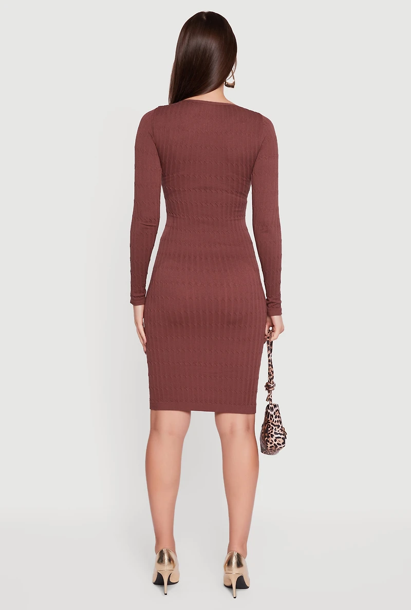 Womens Long Sleeve Scoop Neck Midi Sweater Dress, Brown, Size M